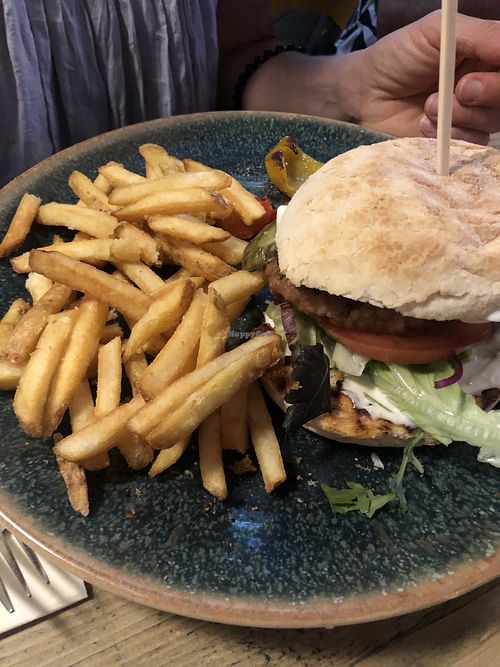 Plant-based Burger. Amazing fries!  at Schwarzer Kater in Freiburg