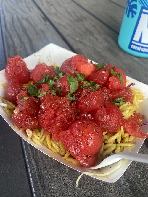 watermelon orzo salad with feta omitted   at Tiki Tzatziki  in Hanalei