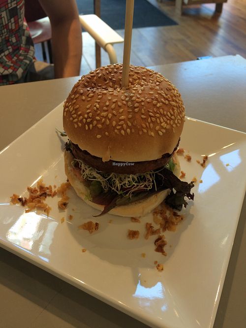 One of the burgers at De Vegetarische Traiteur in Amsterdam