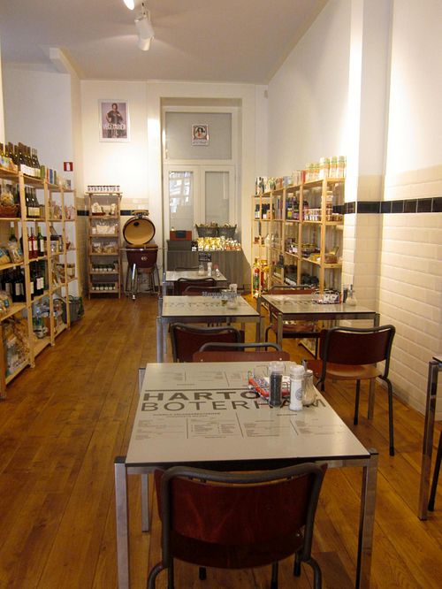 Funky tables and chairs at De Vegetarische Traiteur in Amsterdam