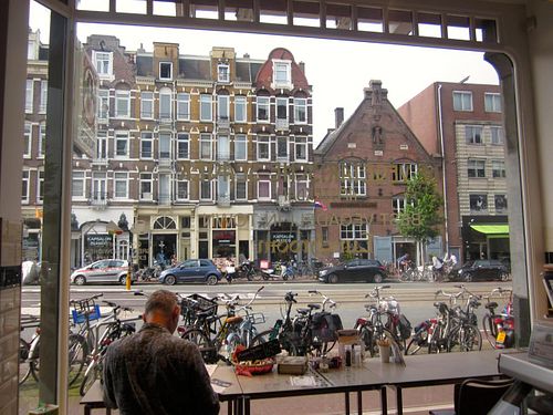 View looking out to the streets cape at De Vegetarische Traiteur in Amsterdam
