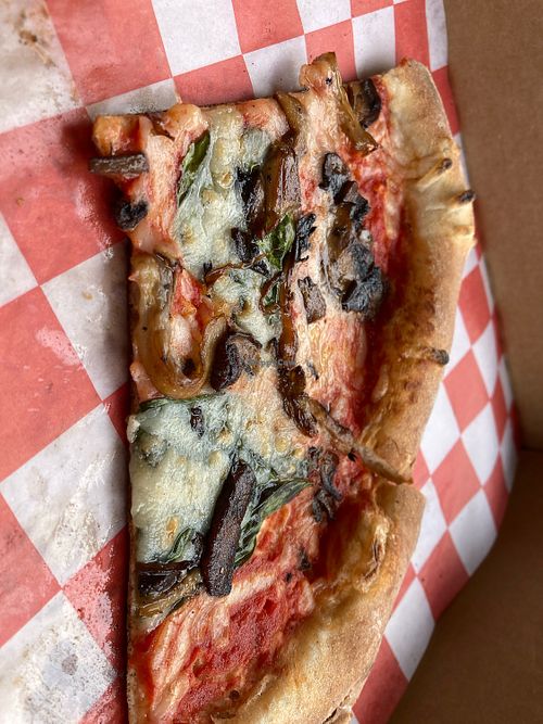 The vegan cheese pizza + local mushroomm  at Side Eye Pie in Austin