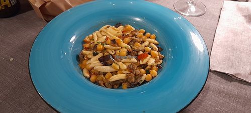 Cavatelli with chickpeas and vegetables... minus the mussels :-> at Trattoria Il Paniere in Vieste