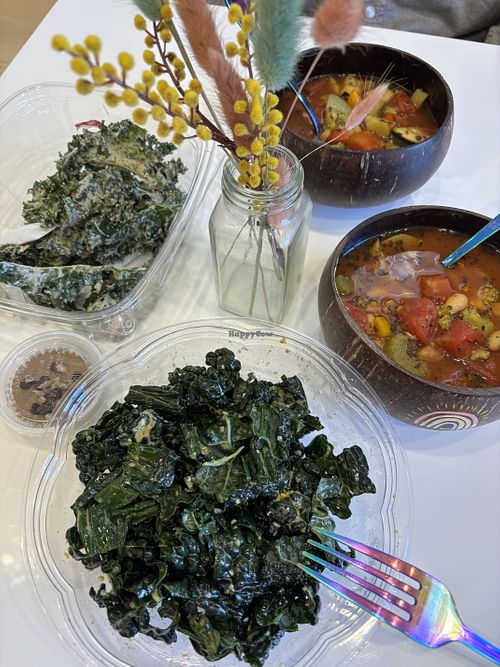 kale salad, kale chips, sun butter cup, soup of the day   at Nourish Organic Juice in Colorado Springs