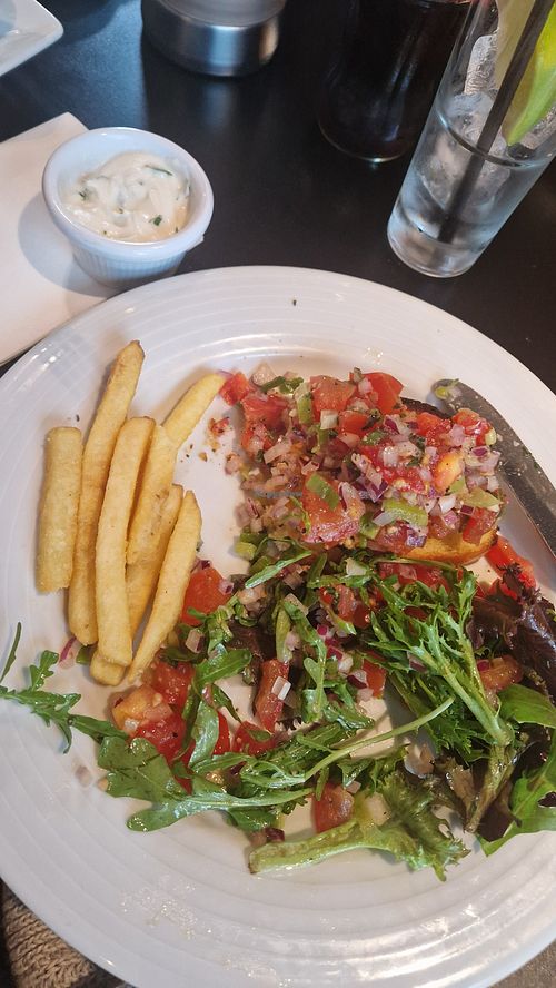 Bruschetta with chips & vegan garlic mayo at Andiamo   in Milngavie