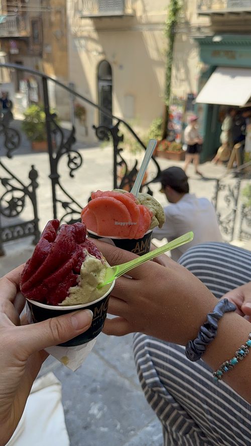 Granite Pistachio, Mulberries & Strawberry   at Graniteria Amorelli in Cefalu