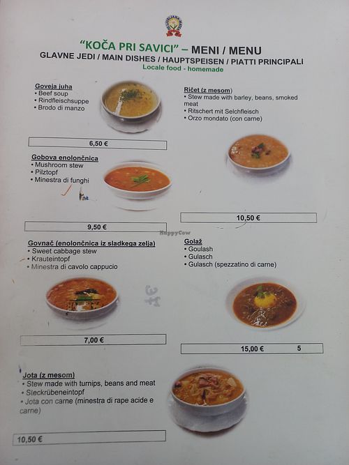 Main dishes at Koča pri Savici (653 m) in Bohinjsko Jezero