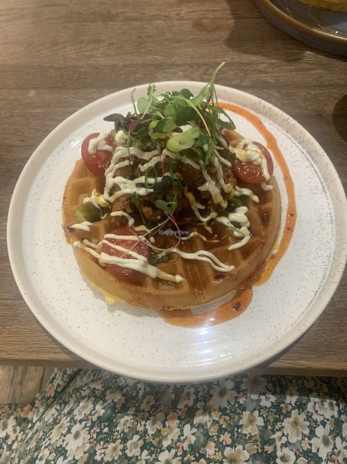Vegan fried ‘chicken’ waffles (gf)  at Utter Waffle - Balham in South West London