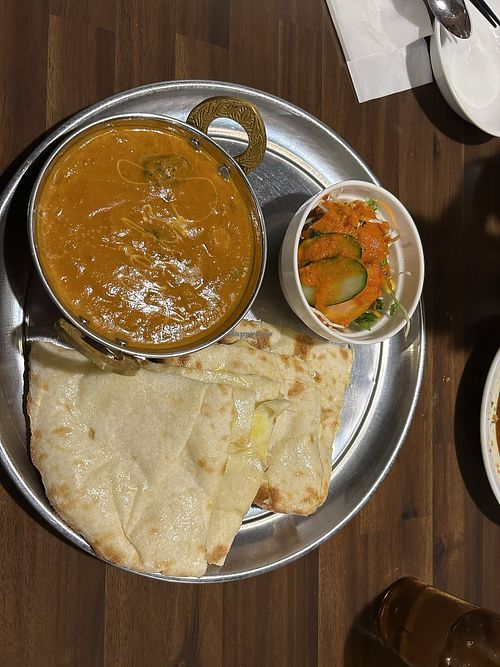 Vegetarian cheese naan and vegetables curry plate with salad at Honey Bee in Kumamoto
