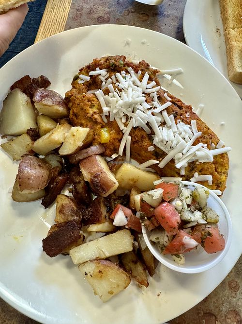 Chorizo scramble and toastt  at Honey & Co  in Salem