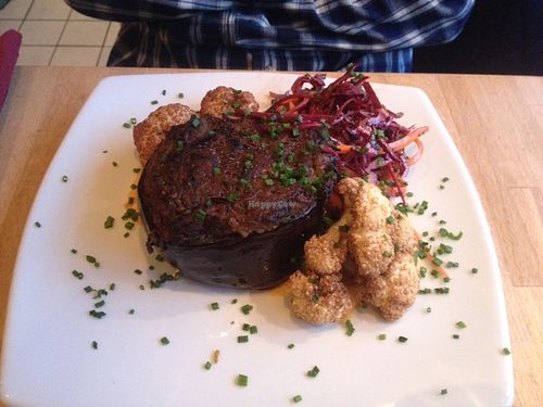 Stuffed aubergine at Maitreya Social in Bristol