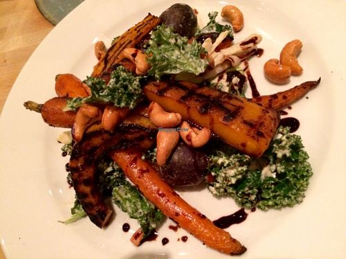 Kale & Grilled veggies with smoked cashew dressing & tamarind at Maitreya Social in Bristol
