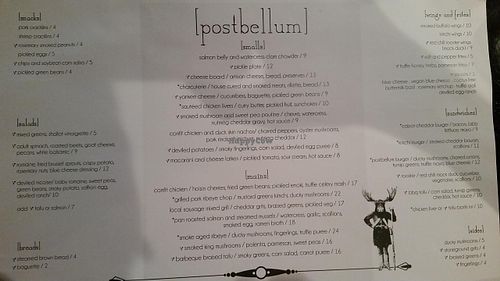 Menu at Postbellum in Richmond