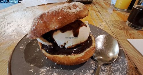Toasted doughnut and ice cream at Mono in Glasgow