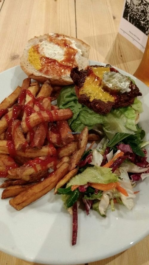 seitan burger and chips at Mono in Glasgow