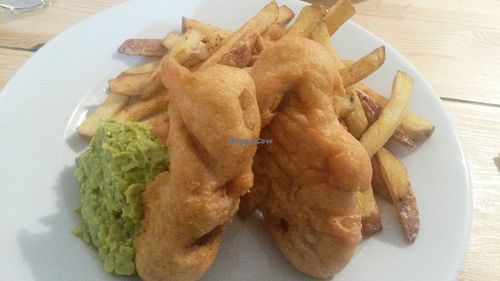 Sausage, peas and chips at Mono in Glasgow