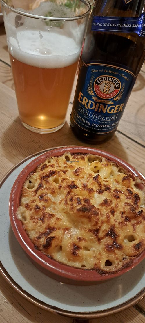 Mini mac and cheese and alcohol-free beer at Mono in Glasgow