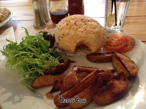 Veggie burger with cajun-seasoned chips at Mono in Glasgow