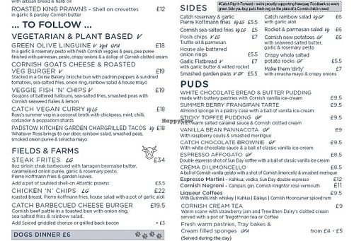 Menu  at Catch in Newquay