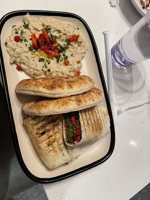 Falafel shawarma with side of babaghanoush  at Meddys in Kansas City