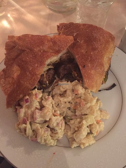 Steak bomb and pasta salad.. So good. at The Red Fern in Rochester