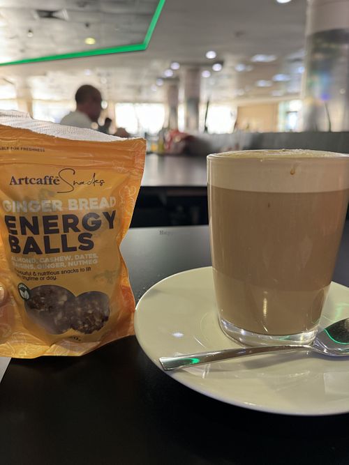 Soy latte and ginger energy balls (1000ks approx)  at JKIA - Artcaffe in Nairobi