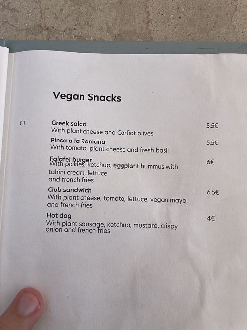 The menu  at Ikos in Corfu