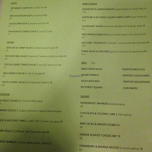 some menu items at Raw - La Suite West in West London