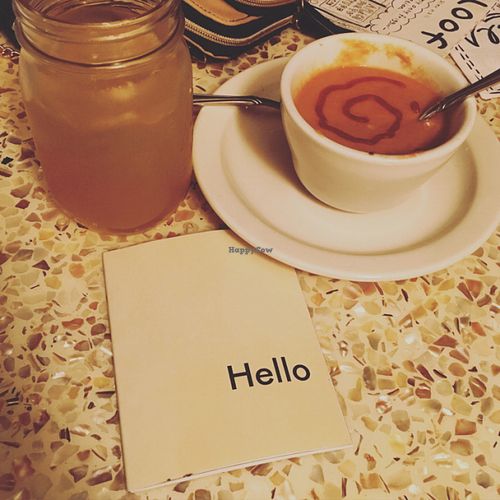 Beet & coconut milk soup w/ ginger lemonade at Bread and Roses Kitchen & Food Cooperative in Tallahassee