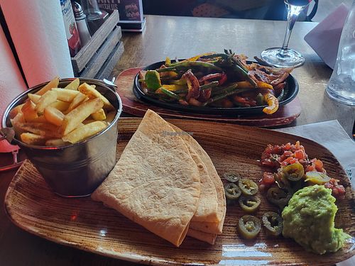 Fajitas made vegan by removing the cheese and sour cream at Hogs & Heifers Swords  in Swords
