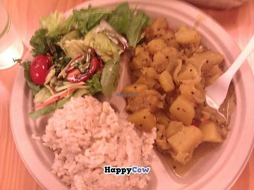 Vegan pumpkin curry with veggies and brown rice.  $8. Delicious!! at Roots Cafe in Honolulu