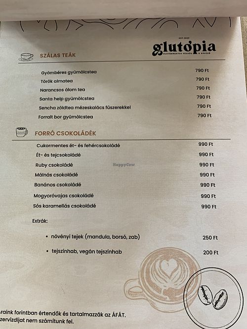 Menu in Hungarian   at Glutopia in Szolnok