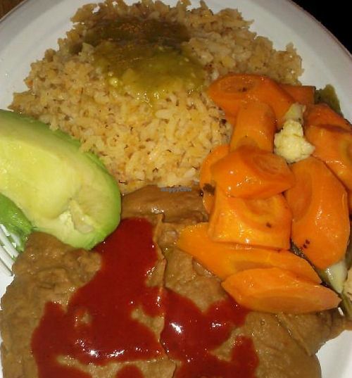 Beans, Rice, Carrots, Avocado, Salsa, all vegan, all delicious. at Tacos El Cunado - Downtown Market in Grand Rapids