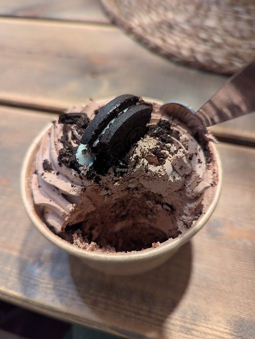 Chocolate cake topped with mousse and oreo, very tasty! at Félix Coffee & Bakery in Valencia