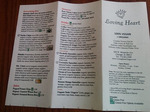 Loving Heart menu. at Loving Heart in Chicago