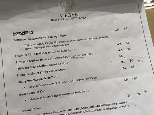 menu  at Viegan in Stuttgart