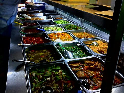 variety of fast foods to saved with plain rice at Meow Yean Vegetarian in Sungai Petani