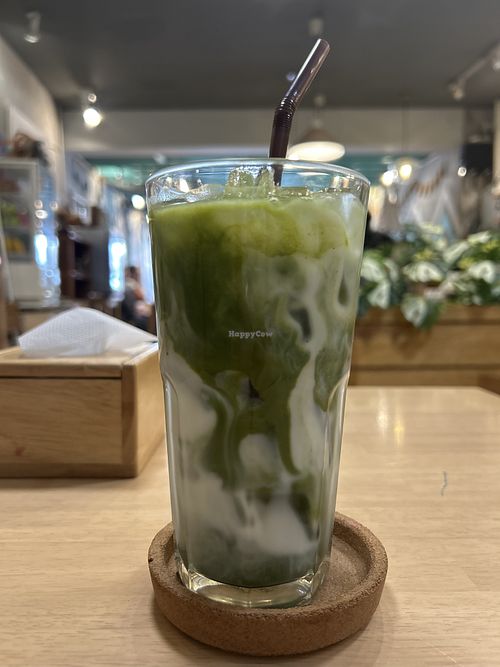 Matcha latte with unsweetened almond milkk  at The Tent in Phuket