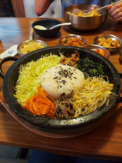 Vegan bibimbap - ask no egg and no sauce! (Or any non vegan seasonal ingredients they might have). at JinCook in Santa Clarita