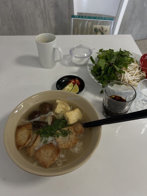 pho and black coffeee  at OAT Bistro in Ha Long