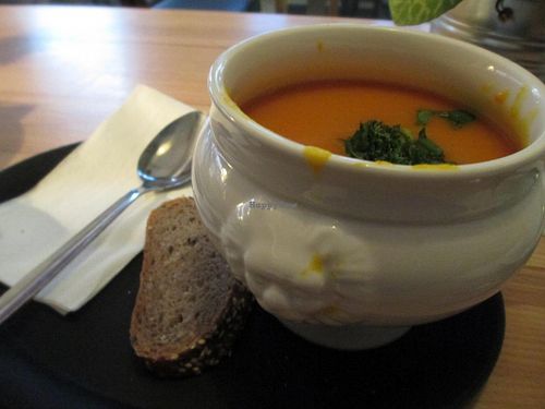 Pumpkin-coconut milk soup at St. Louis Cafe in Cologne