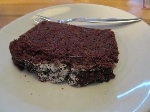Slice of vegan chocolate cake at St. Louis Cafe in Cologne