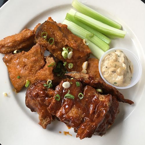 Seitan Wings (buffalo + Kansas City BBQ) at Khyber Pass Pub in Philadelphia
