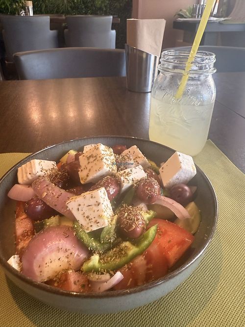 Greek salad with vegan feta   at Kuro Siwo in Kefalonia