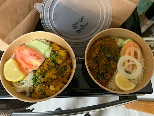 Aloo Gobi (left) and Baigan Bartha (right)  at Rice N Spice in Jasper