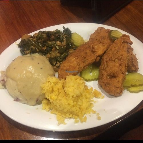 Crispy fried chicken plate at Veggie Grill by Next Level in Westlake Village