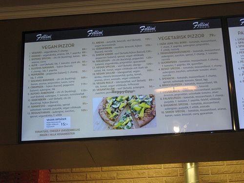 Menu at Pizzeria Fellini in Stockholm