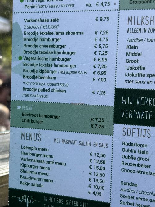 Vegan opties op de kaart  at Bospaviljoen Het Turfveld in Den Burg