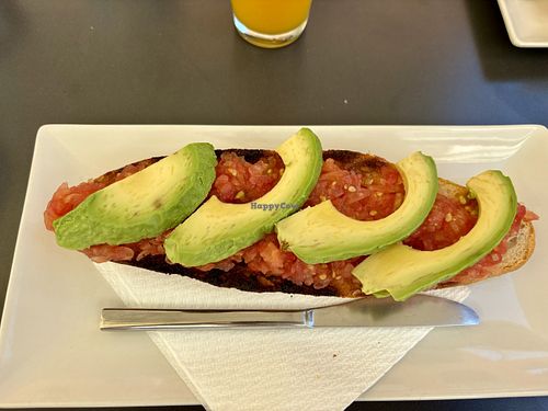 Tomato and avocado tostada is vegan (not labelled though)  at Cafeteria Vipan in Moraira