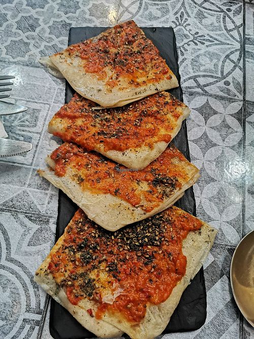Harisa, roast pepper, za'atar, tahini flatbread at Finnieston Fez in Glasgow